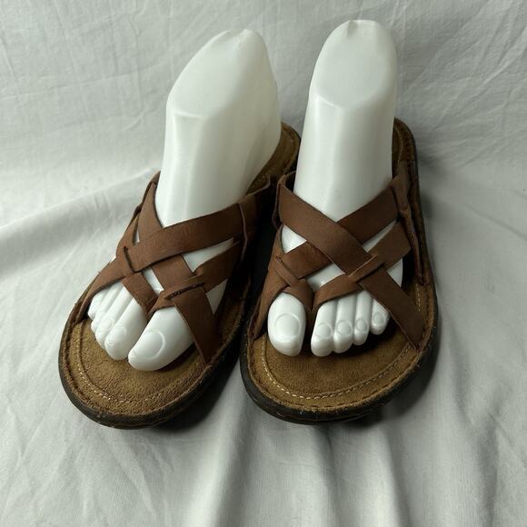 UGG Australia Lanni Criss Cross Wedge Brown Leather Sandals Slides Size US 7 - Picture 2 of 6